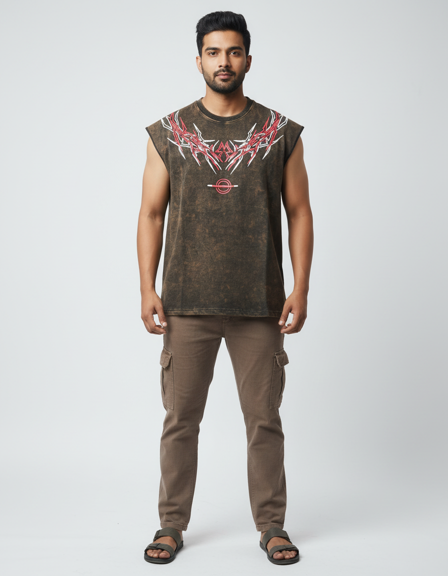 Bombay Sigma Tribal Graphic Acid Wash Sleeveless Tank (Premium Street Edition)