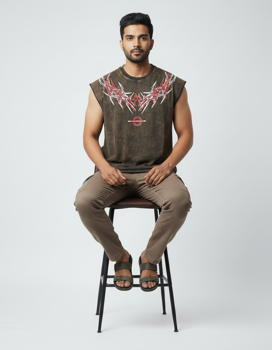 Bombay Sigma Tribal Graphic Acid Wash Sleeveless Tank (Premium Street Edition) - Image 4