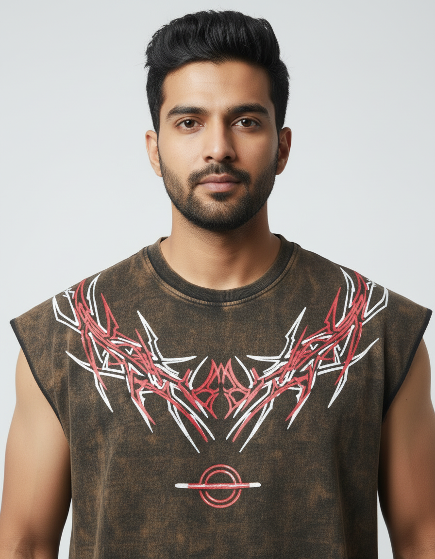 Bombay Sigma Tribal Graphic Acid Wash Sleeveless Tank (Premium Street Edition) - Image 2