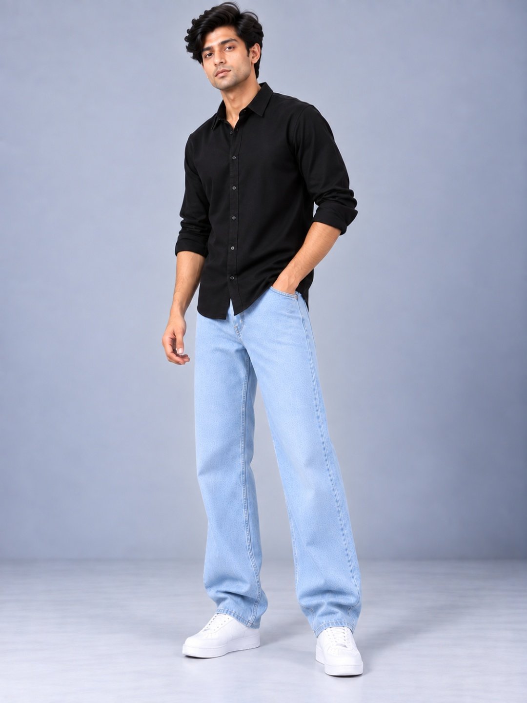 Bombay Sigma Men Light Blue Solid Relaxed Straight Fit Jeans - Image 5