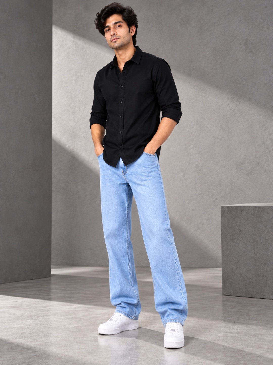 Bombay Sigma Men Light Blue Solid Relaxed Straight Fit Jeans