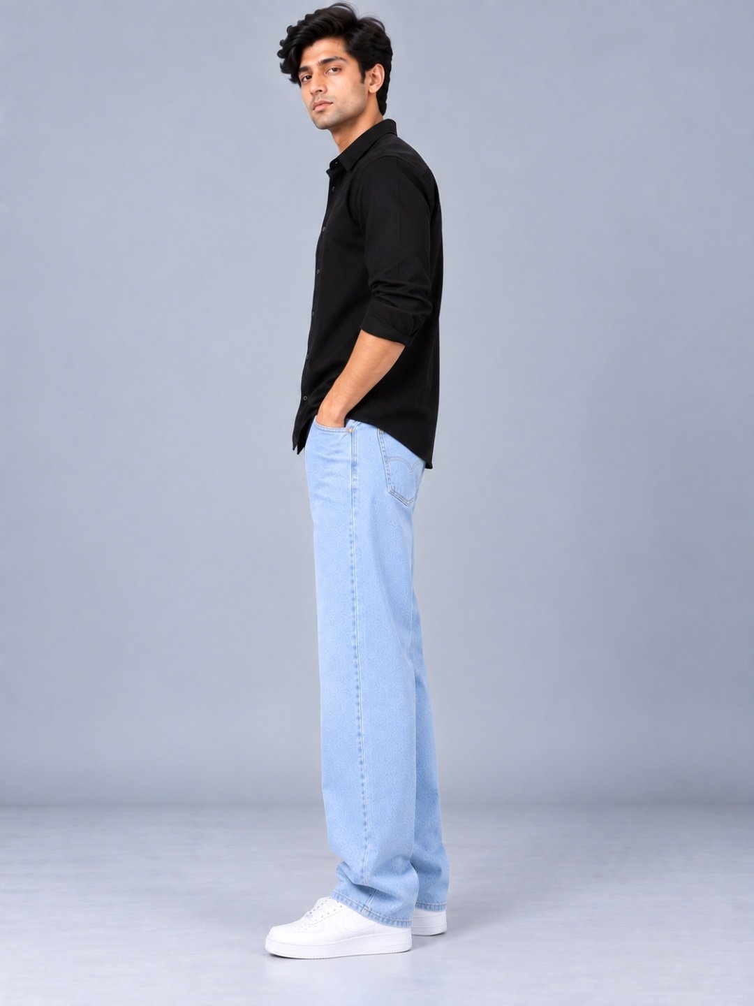 Bombay Sigma Men Light Blue Solid Relaxed Straight Fit Jeans - Image 3