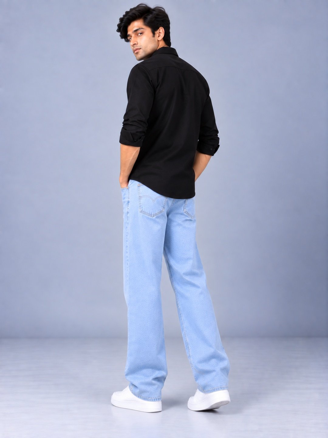 Bombay Sigma Men Light Blue Solid Relaxed Straight Fit Jeans - Image 6